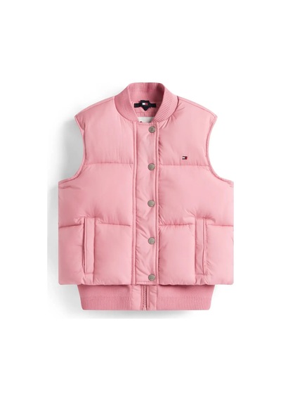 Tommy Hilfiger Branded Puffer Pembe Kız Çocuk Yelek