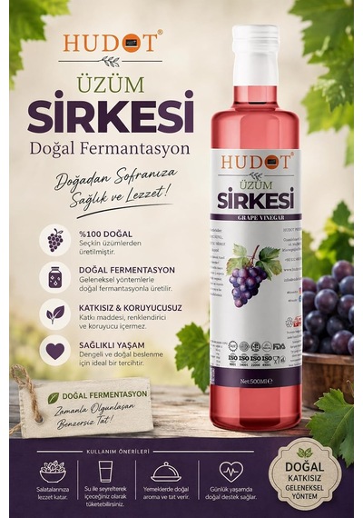 Üzüm Sirkesi 500 Ml Doğal Fermantasyon, Katkısız & Koruyucusuz Premium Üzüm Sirkesi