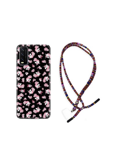 Vivo Y11S Kılıf Rasta Boyun Askılı Unicorn Flowers 1406