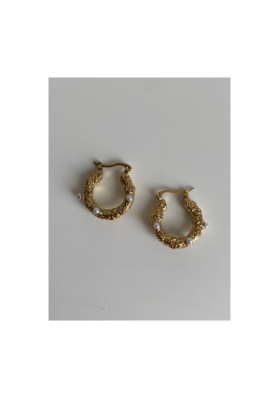Çelik Gold Desenli İncili Amaris Halka Küpe -kararma Yapmaz- Altın