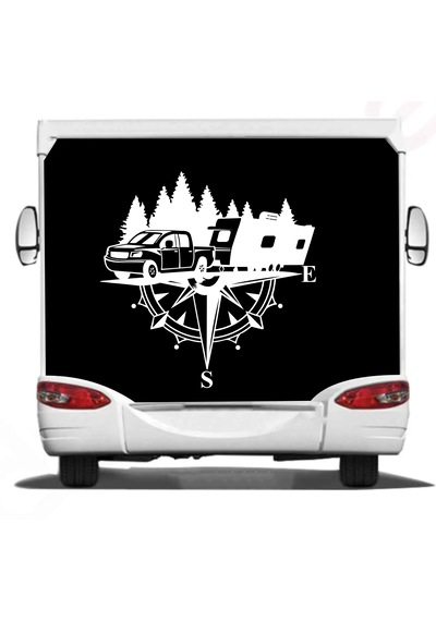 Pusula Ve Karavan Sticker, Kamp Kampçı Doğa, Araba Oto Pickup Karavan Sticker 02518 80x80 Cm