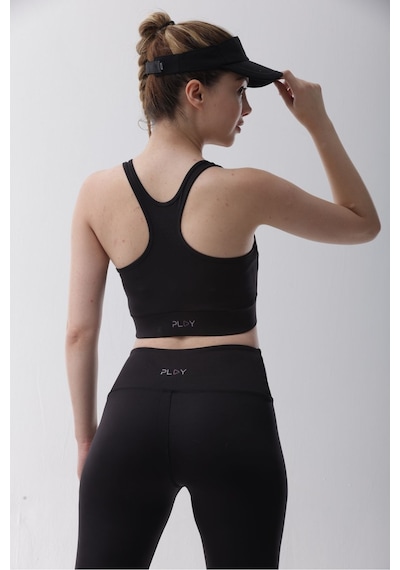 Playsportswear Micro Polyester Siyah Toparlayıcı Sporcu Bra Siyah