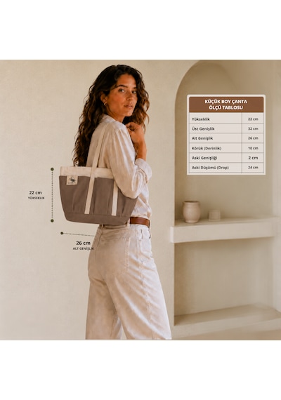 Bordglow Novaglow Design Serisi Küçük Boy - Siyah - Premium Kanvas Çanta - Tote Bag 9 Cep - Fermuarlı 32x22x10 Cm Camel