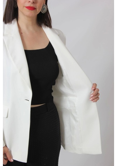 Moda Berray 1905 Beyaz Kadın Büyük Beden Blazer Ceket Beyaz