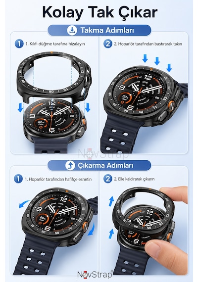 Novstrap Samsung Galaxy Watch Ultra / Ultra 2 47mm İle Uyumlu Sert Pc Kasa Koruyucu 360 Tam Koruma