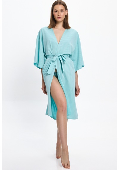 Toosalty Kadın Mint Yeşili Çizgili Uzun Kimono 25pl05st Yeşil-mint