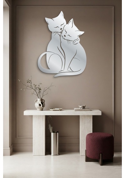 Aşık Kediler Metal Duvar Tablosu - Duvar Sanatı - Duvar Dekoru - Gümüş