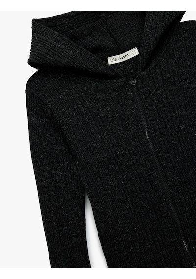Koton Slim Fit Kapüşonlu Uzun Kollu Dokulu Fermuarlı Hırka Antrasit 6wal90047ık