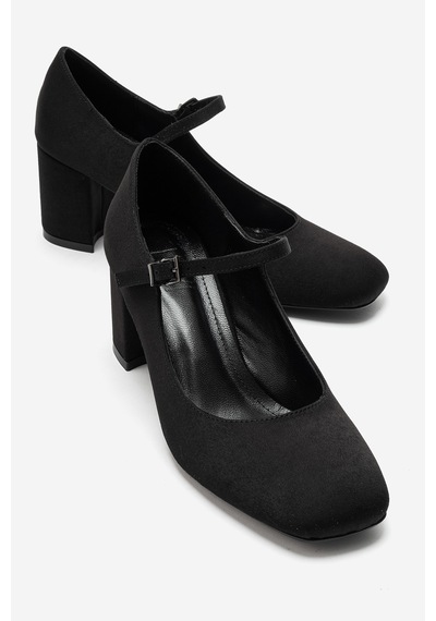 Luvi Shoes Nıcho Siyah Kumaş Kadın Kalın Topuklu Ayakkabı