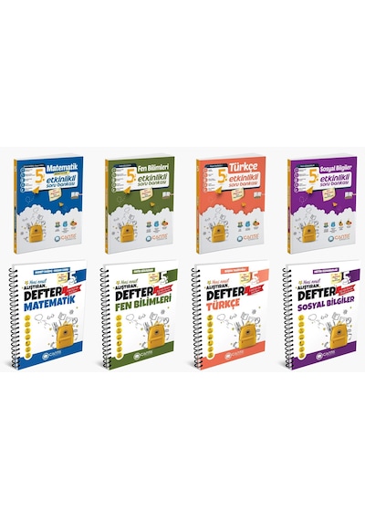 Çanta 2025 5. Sınıf Matematik + Türkçe + Fen + Sosyal Etkinlikli Soru + Defter Seti 8 Kitap
