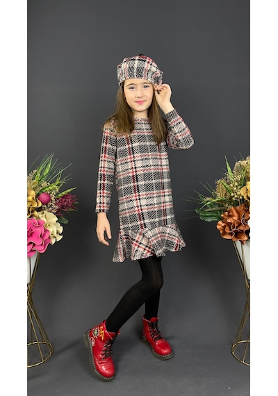 Mnk Baby & Kids Kız Çocuk Şapkalı Kışlık Uzun Kol Elbise Mnk0412 Gri