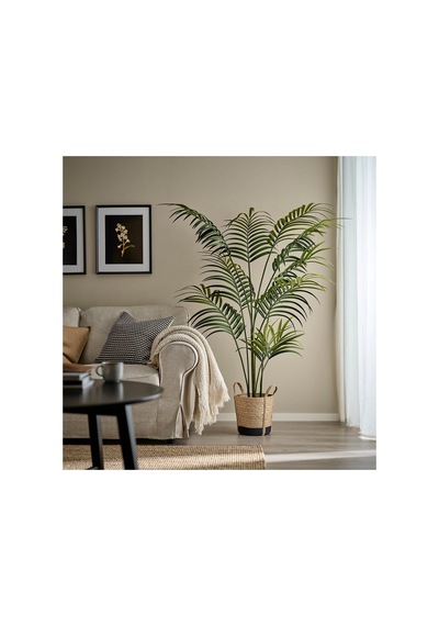 Rattan Saksı, Bej-siyah, 24 Cm, İç Mekan