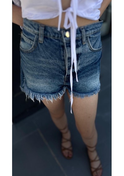 Tasarım Denim Şort Etek Lacivert