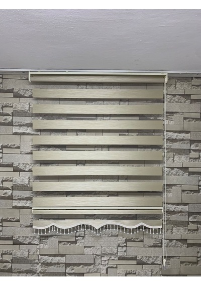 Bambu Krem Renk Zebra Perde (Etek Boncuklu)