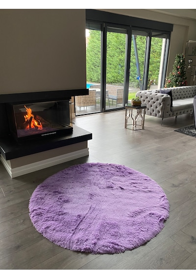 Tavşan Lila Yumuşak Dokulu Peluş Halı Yuvarlak