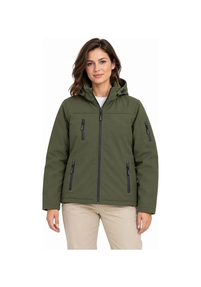 Butik İstanbul Su Geçirmez Softshell İçi Polar Astarlı Çıkarılabilir Kapüşonlu 4 Cepli Mont Ceket - Haki