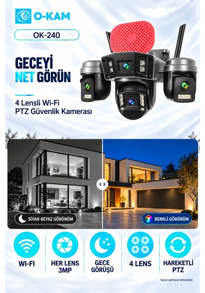 O-kam Ok-240 Premium W Wi-fi Sirenli Güvenlik Kamerası