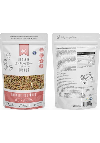 OG natural Organik Karışık Sebzeli Bakliyat Unlu Bebek Kuskus 250 Gr +6 Ay