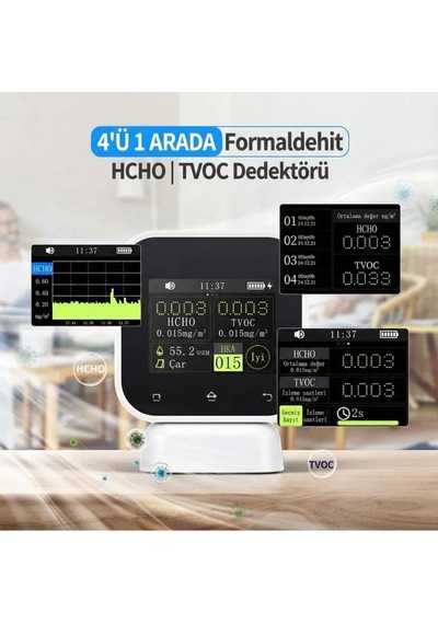 Fnırsı Sfd-02 4'ü 1 Arada Dokunmatik Hava Kalitesi Ölçüm Cihazı