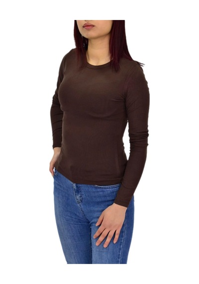 Kadın Düz Renk Vücuda Oturan Uzun Kollu Sweatshirt Bgl-st04296 Kahve