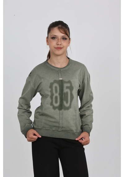 Toontoy Kız Çocuk 85 Baskılı Sweatshirt Haki