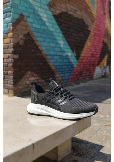 Enoch Ortopedik Ultra Hafif Şeritli Fileli Çoraplı Sneaker Spor Ayakkabı Siyah7
