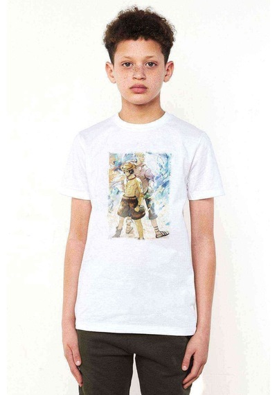 Tshirthane Anime One Piece Ace Of Spades Baskılı Unisex Çocuk Beyaz T-Shirt