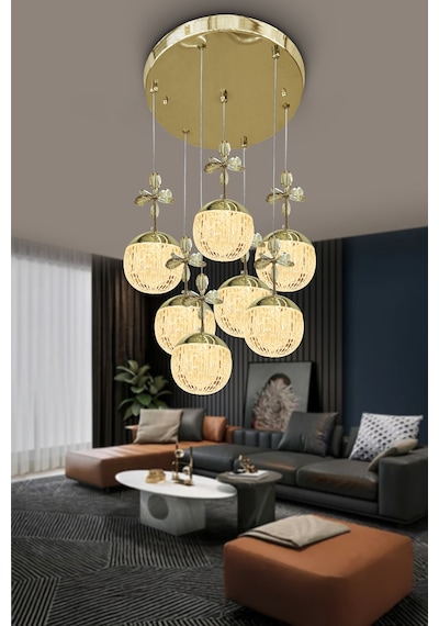 Modern Sarkıt Cam 7 Top Led Avize Çok Renkli