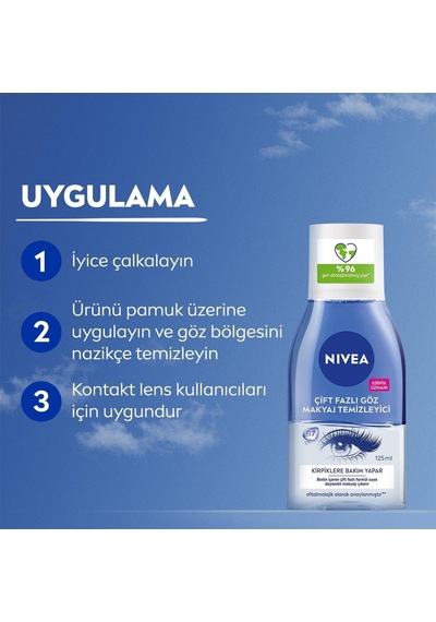 Nıvea Çift Fazlı Göz Makyaj Temizleyici 125 Ml,biotin,kirpik Bakımı,suya Dayanıklı Maskara Ve Makyaj