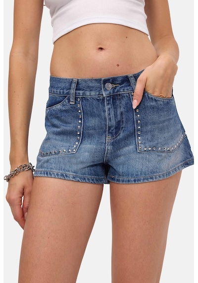 it's basic Kadın Mavi T-2s6-4 Drop Detaylı Mini Özel Tasarım Denim Şort