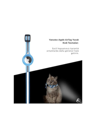 Etashop Airtag Uyumlu Reflektif Kedi Tasması Zilli Ayarlanabilir Kedi Boyun Tasması 22-32 Cm Pembe