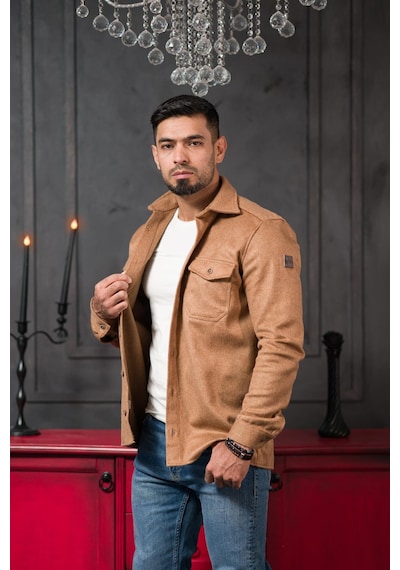 Advante Slimfit Çift Kapak Cepli Astarsız Kaşe Gömlek Devetüyü