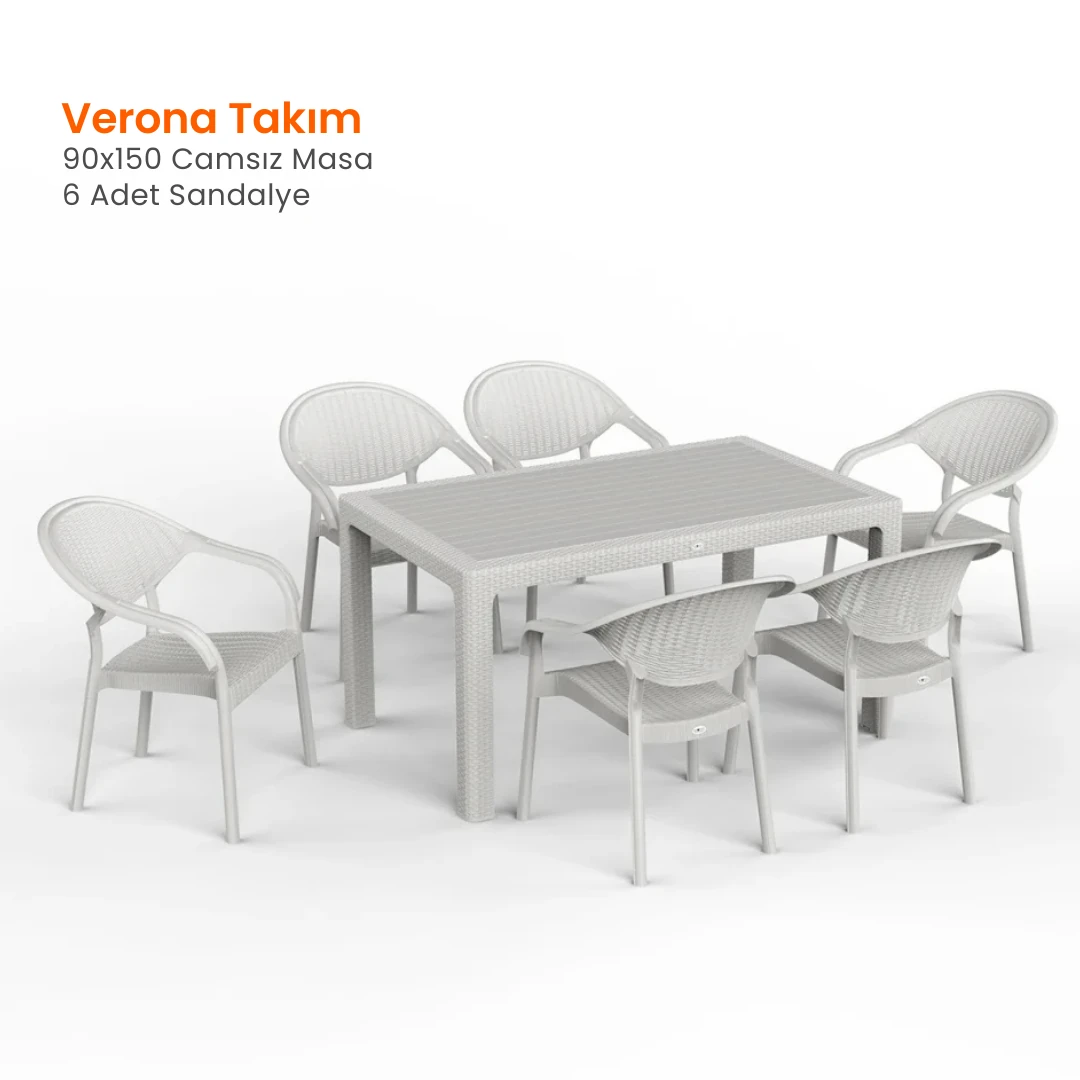 Verona 90x150 Masa Takımı Camsız Beyaz