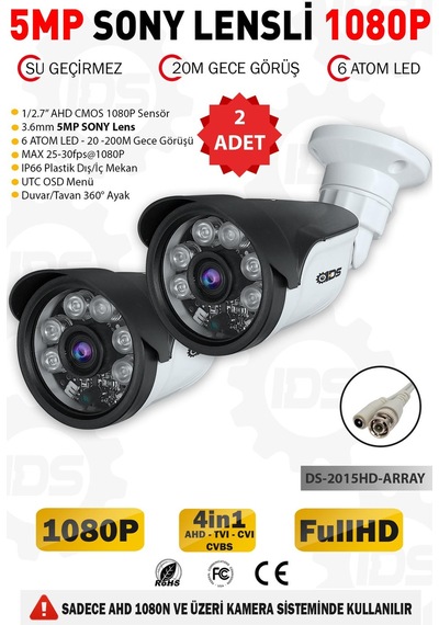 Ids 5MP Lensli 1080P FullHD AHD Güvenlik Kamerası Kamera Sistemleri 2'li