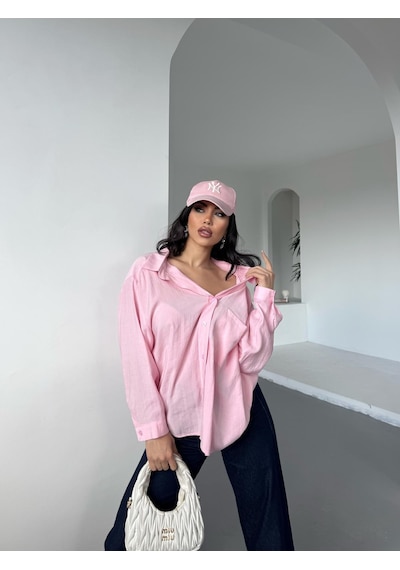 Arv Moda New Season Modal Oversize Gömlek Standart / Oversize Gömlek Pembe