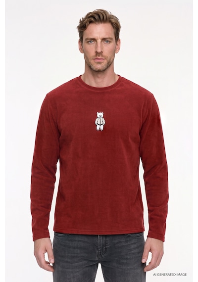 Ac&Co / Altınyıldız Classics Erkek Bordo Anti-pilling Tüylenme Yapmayan Standart Fit Bisiklet Yaka Nakışlı Sweatshirt Polar