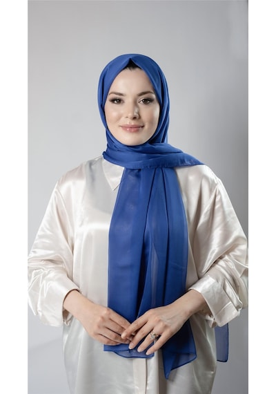 Hürrem Bone Saks Mavisi Düz Klasik Şal Şifon Kumaş Janjan Abiye 202108 24