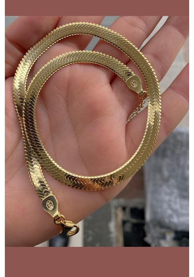 Gümüş 6 Mm 35+5cm Geniş Yassı Boyun Zinciri Uc23e23 Altın - Gümüş