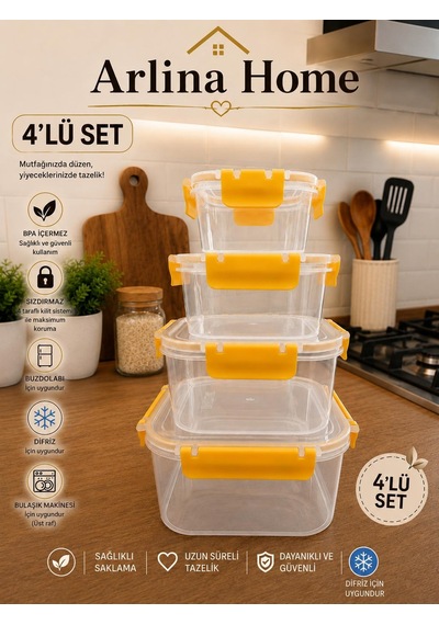Softchef Sızdırmaz Kare 4 Lü Saklama Kabı Sarı 10 L