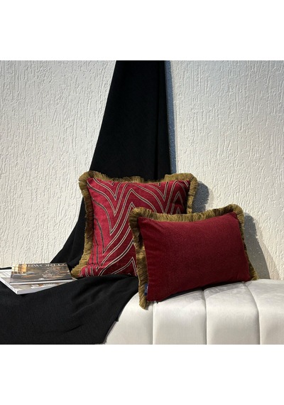 "vellora" Desenli Püsküllü Kırlent Kılıfı - 45x45 Bordo