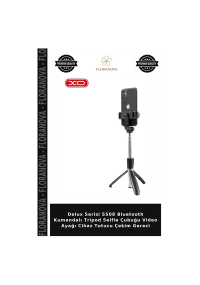 Delux Serisi Ss08 Bluetooth Kumandalı Tripod Selfie Çubuğu Video Ayağı Cihaz Tutucu Çekim Gereci
