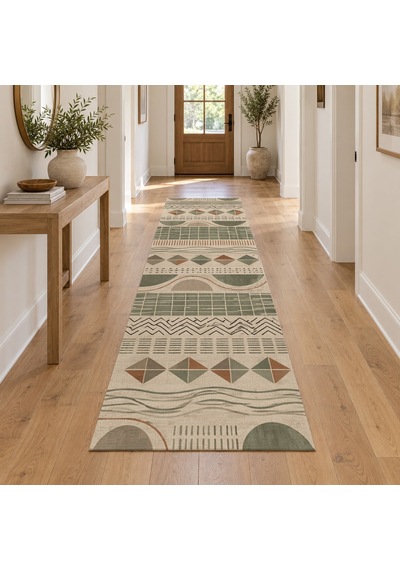 Kartela Halı Adaçayı Kareleri Adaçayı Bakır Koridor Mutfak Yolluk Halısı Kaymaz Taban 80x240 Cm