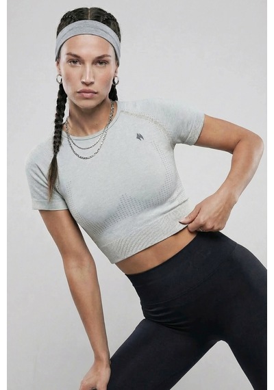 Woneagle Tshirt Kısa Kol Spor Crop Top Dikişsiz Açık Gri Gri