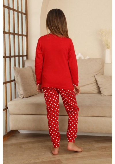 Miniğimin Cicileri Mnn Puantiye Baskılı Kız Çocuk Pijama Takı... Kırmızı