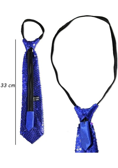 Mavi Renk Pul Payetli Işıltılı Parti Kravatı 33 Cm 5691 "