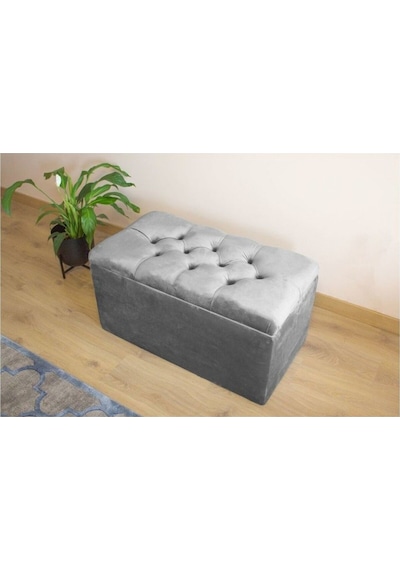 Lüks Sandıklı Kapitoneli Puf 70 Cm Gri