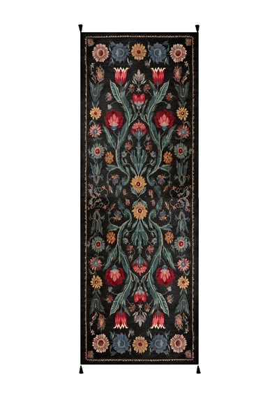 Karaköy 503 Siyah Püsküllü Vintage Motifli Renkli Yıkanabilir Halı Koridor Salon Oturma Odası Halısı Siyah 3