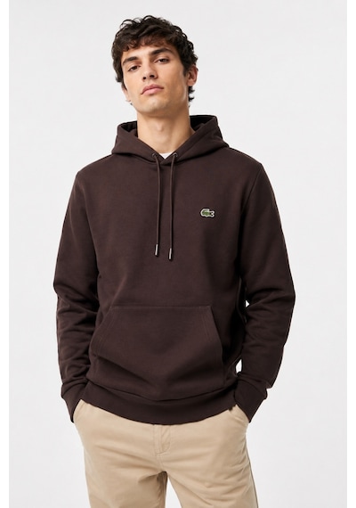 Lacoste Men's Classic Hoodie Sweatshirt Erkek Ayarlanabilir Kapüşonlu Organik Pamuk Sweatshirt Kahverengi