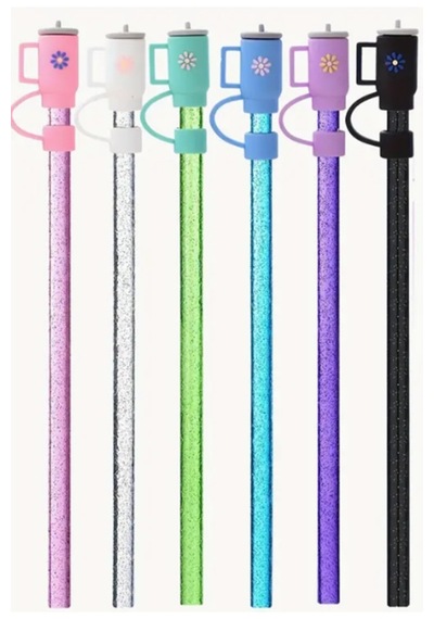 1 Adet Stanl. 40 Oz Tumb. Termos Için Parıltılı Pipet Ve Pipet Kapağı Tıpası, 30,5cm Boy/10mm Çap Mor
