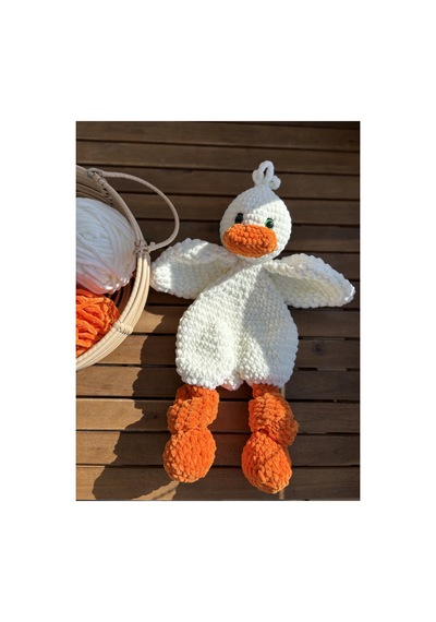 El Örgüsü Amigurumi Ördek Uyku Arkadaşı Krem